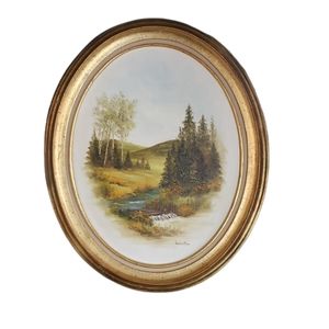 Original oil painting by Marjory Hammontree, pasture and stream